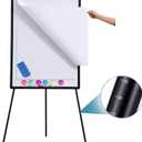 40" x 28" Magnetic Dry Erase Easel Board with Tripod Stand, Height Adjustable Office Presentation Writing Board Easel, Includes 25 Sheets Flip Chart Paper Pad, Magnets & Eraser, Black Frame