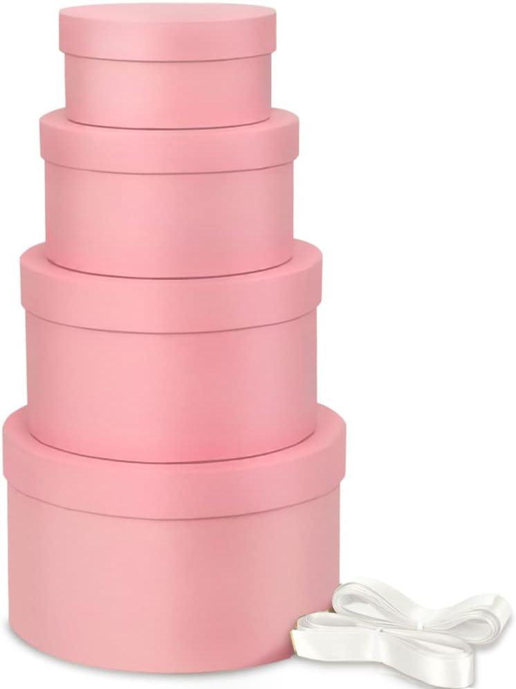 Luxury Nesting Gift Boxes - Pink with Lids, 4 Pack, Small, 17ft Ribbon for Bridesmaid, Valentines, Mother's Day, Graduation