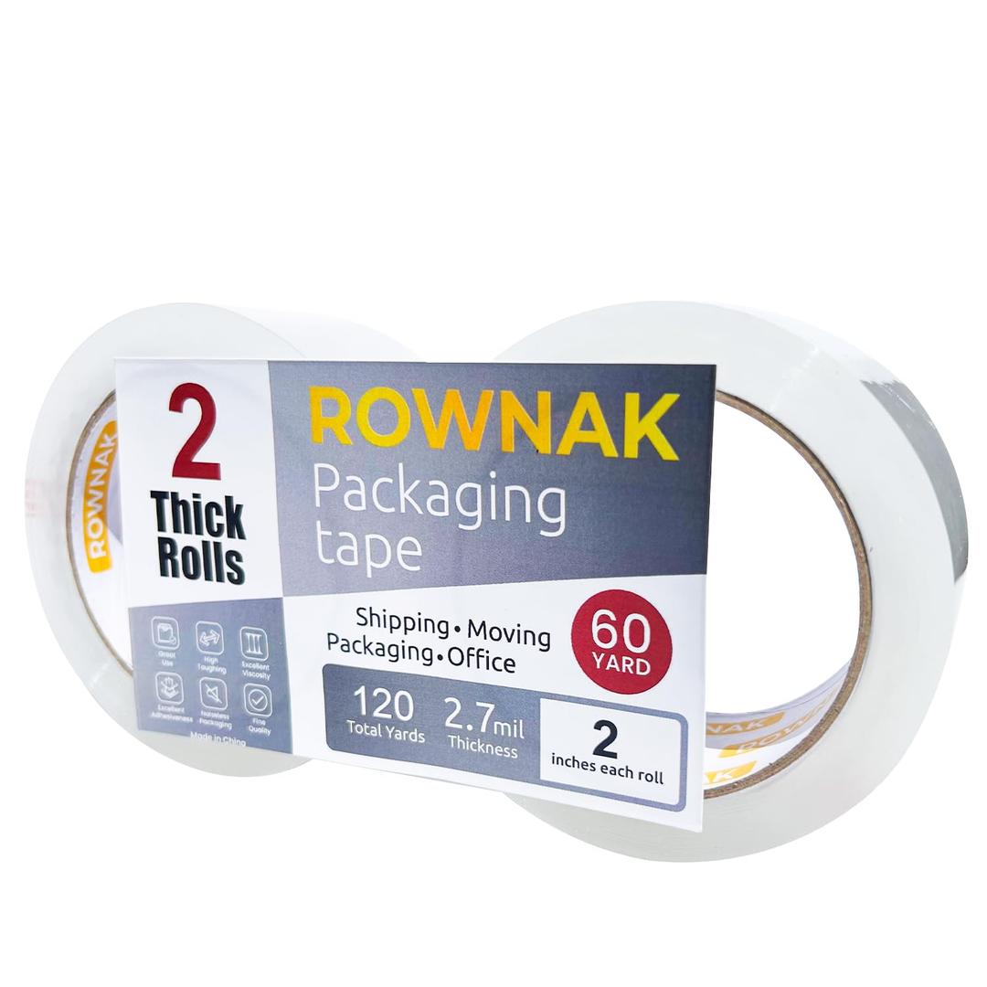 2 x Clear Packing Tape 2 Rolls - Heavy Duty Packaging Tape 2.7mil Thick, 2.0 in. Wide x 60 Yards - Strong Adhesive, Silent, Reliable Package Tape for Home Office Shipping Moving Sealing