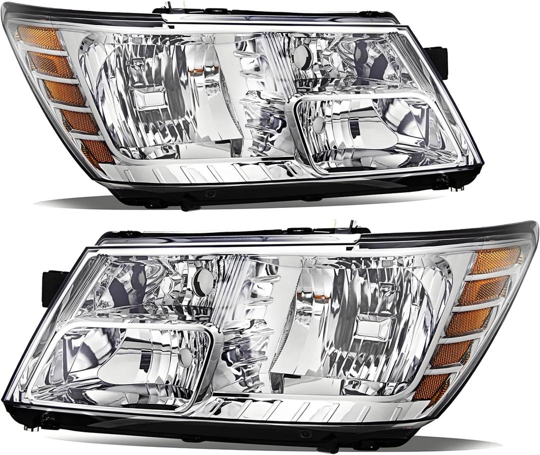 Headlights Assembly for 2009 2010 2011 2012 2013 2014 2015 2016 2017 2018 2019 2020 Dodge Journey Replacement Headlamp Assembly,Chrome Housing Amber Side