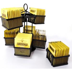 Tea Bag Organizer Coffee Holder Storage Spinning Carousel Basket Black Adjustable Tea Caddy For Kitchen Counter, Countertop, Cabinet