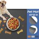 URMONA Large Dog Food Mat, 40" x 22" Pet Food Mat, Waterproof Dog Cat Food Mat with Raised Edges, Silicone Pet Food Mat, Dog Accessories, Prevents Food Spills, Protects Floors, Easy to Clean Fast (Black)