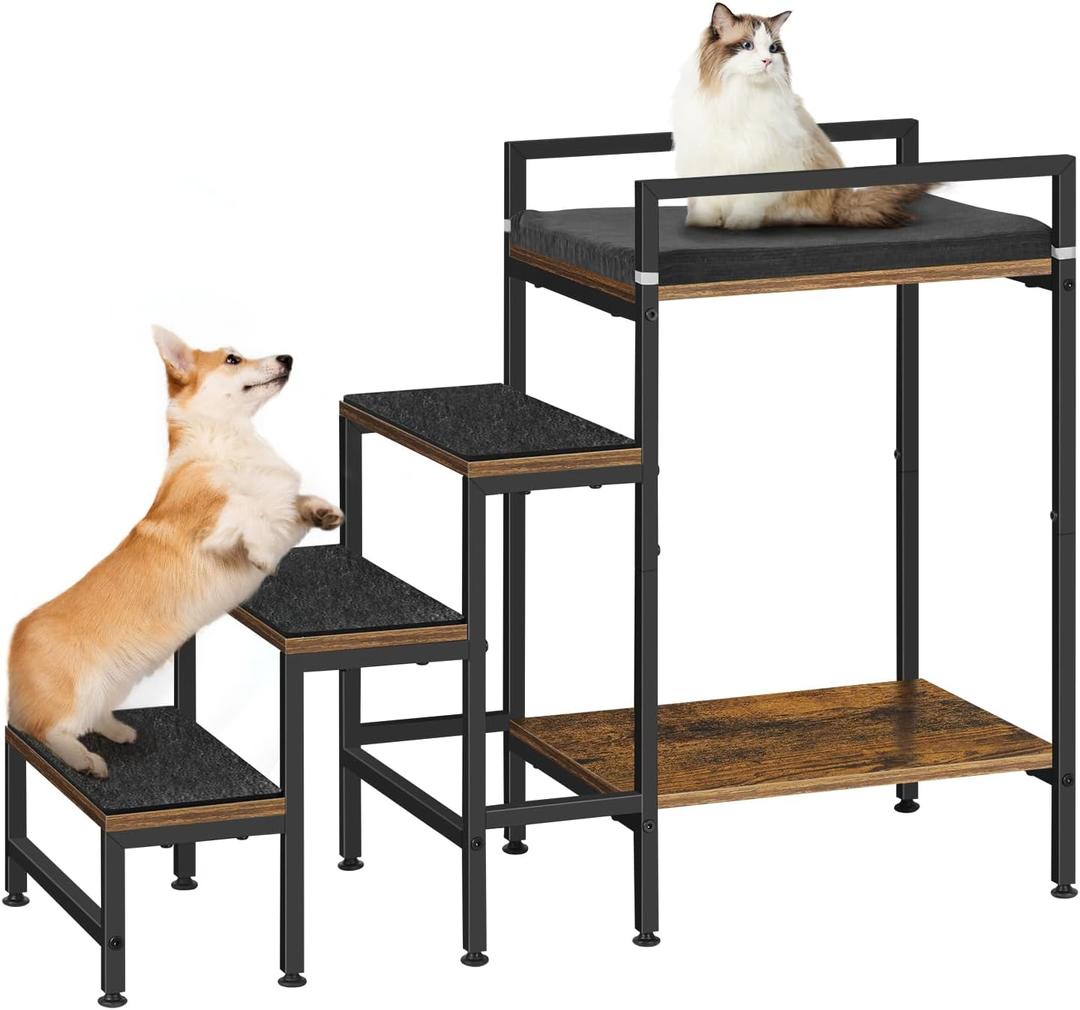 Dog Window Perch Dog Steps for High Beds and Couch, 22''H Non-Slip Stairs for Small Medium Cats, 4 Steps Pet Bunk Bed with Stair, Sturdy Frame