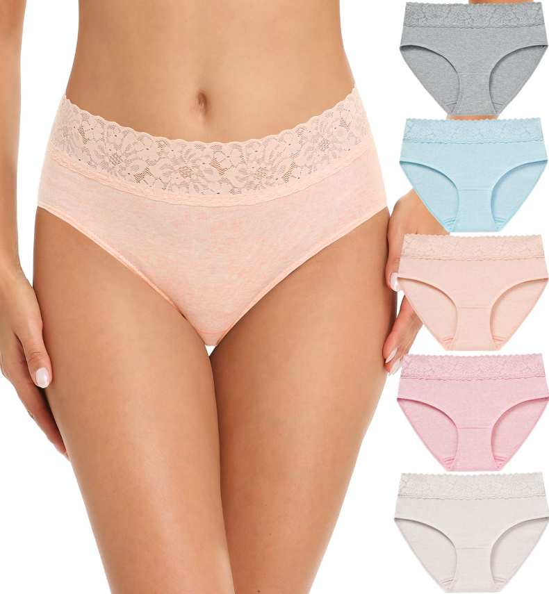 RHYFF Womens Underwear Cotton Bikini Panties Lace Soft Hipster Panty Ladies Stretch Full Briefs 5 Pack (S)