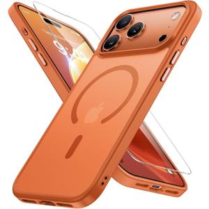 Miracase Magnetic for iPhone 17 Pro Case 6.3" with Screen Protector, [Compatible with MagSafe] Military-Grade Protection, Anti-Fingerprint, Slim Thin Phone Case for 17 Pro Cover, Orange