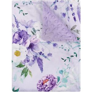 Baby Blankets for Girls Boys Soft Plush Minky Blanket 30x40 Inches with Double Layer Dotted Backing for Toddler Newborn, Purple Crib Blanket for Nursery, Baby Car Seat, Pet, Floral