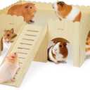 Large Guinea Pig Hideout, Upgraded Wooden Guinea Pig Castle with Guinea Pig ramp, Easy to Assemble Guinea Pig House for Small Animal House Habitat or Hamster Hideout/Rabbit Hideout