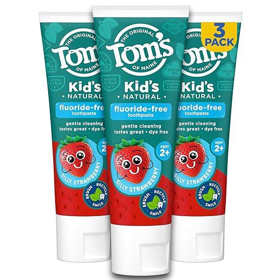 Tom's of Maine Natural Kid's Fluoride Free Toothpaste, Ages 2+, Silly Strawberry, 5.1 oz. 3Pack (Back In Original Formula)