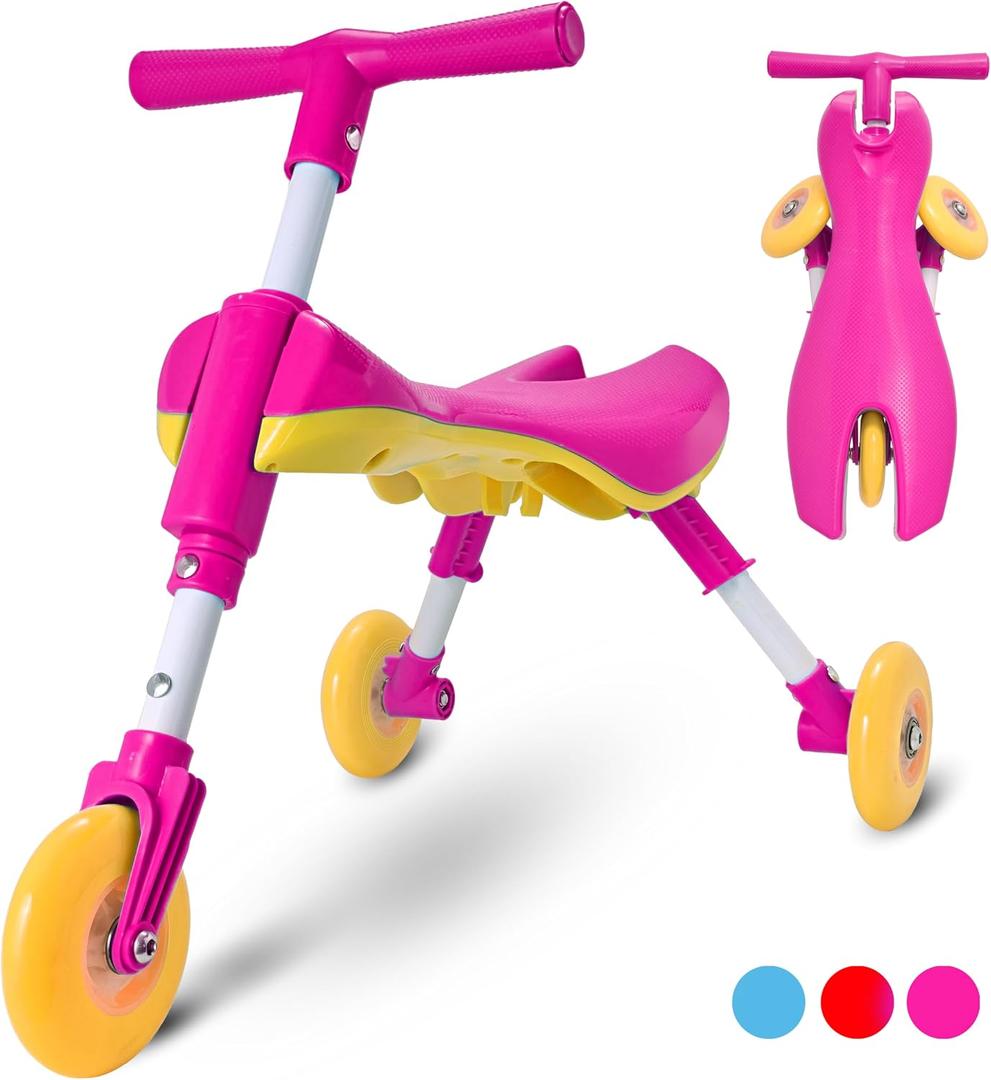 Tricycle for Toddlers 1-3 Years Old Foldable Tricycle for Toddlers Toddler Bike for Boys and Girls Easy to Ride and Steer No Assembly Needed Christmas, 1st Birthday Gifts Boy - Pink - KIDRIM, Small