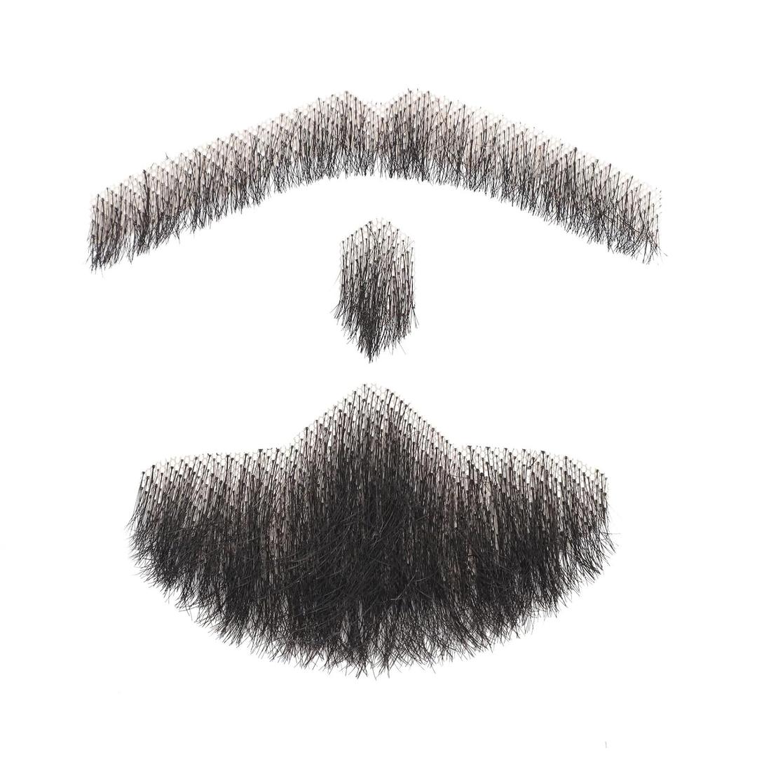 Parceria Fake Mustache and Beard, Easy Applying Hand Tied Human Hair Beard, Comfortable and Skin Friendly Realistic Lace Costume Facial Hair for Men Theatrical, Cosplay, Drama, Party (SD Beard Black)