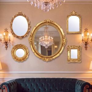 5 Pcs Vintage Gold Mirror Luxury Set Small Gold Mirrors Gallery Wall Mirror Hanging Antique Art Decor for Wall Living Room Entryway Assorted Sizes (15in/7in/6in/4in,Vintage Style)