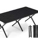Foldable Low Picnic Table 4 ft Portable Lightweight Camping Table Fold Up Collapsible Roll up Metal Camp with Carry Bag for Party Patio Garden Outside Outdoor Beach(Black)