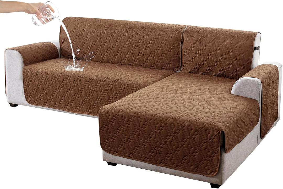 Genina Sectional Couch Covers for Dogs L Shaped Sofa Covers Chaise Lounge Cover Reversible Couch Covers for Sectional Sofa L Shape Furniture Protectors Cover for Pets, Kids (Brown, Large)