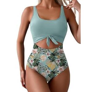 Eomenie Women's One Piece Swimsuit Tummy Control Slimming Bathing Suit Cutout Tie Knot Swimwear, Medium