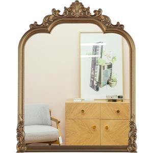 19.8"x15.7"Antique Gold Arched, Antique Baroque Wall Mirror Decoration, Hanging Wall Mirror Fireplace,Entrance,Living Room,Bedroom,Kitchen,Farmhouse,Bathroom Home Decor(Gold)