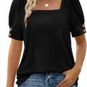 WIHOLL Womens Tops Summer Short Sleeve Shirts Square Neck Spring Outfits 2026 Fashion Clothing Blouses (Black, M)