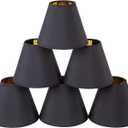 Chandelier Shades Set of 6,Small lamp Shades clip on bulb Gold mirror Hardback, Mini lamp shade with Black Linen Dia 3"Top x 6"Bottom x 5"H (Black, 3x6x5")