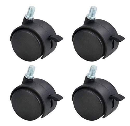 Nylon Twin Wheel Swivel Caster 1-7/8 Threaded Stem Plant Pot Caddy Wheel Replacement Brake Wheel Black, 4 Packs