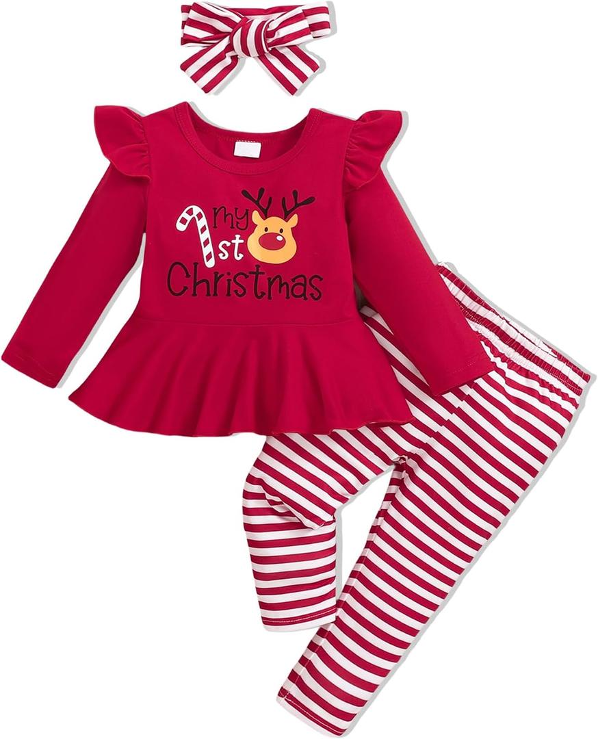 Toddler Baby Girl Clothes Infant Girl Outfits Fall Ruffle Floral T-Shirt Top Pants Set Winter Spring Clothes Size 3-4T (Red)