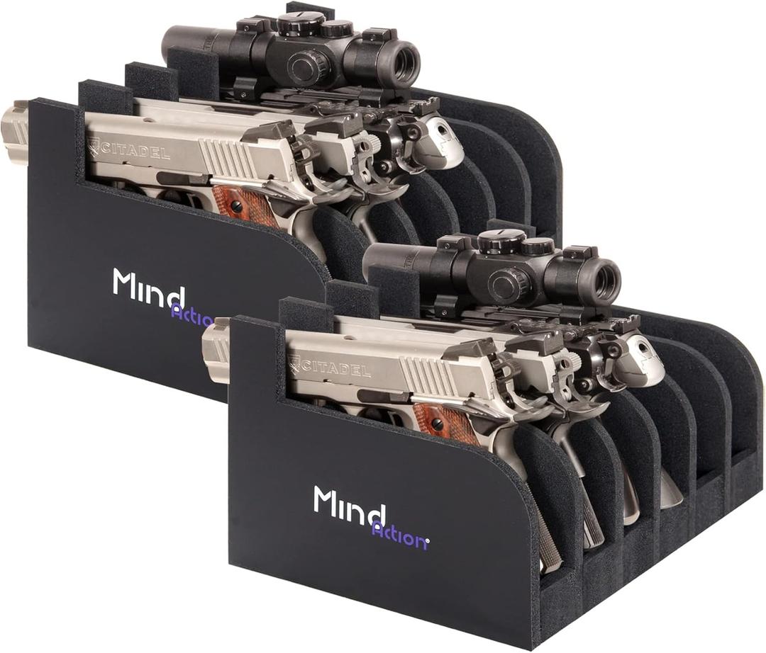 MIND&ACTION Foam Pistol Rack for Gun Safe, Gun Cabinet Accessories, Pistols Holder Storage Organizer, Revolver Firearm Handgun Rack Stand Display (2 Pack-6 Pistols Standards)