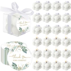 MTLEE 24 Sets Greenery Wedding Favors Party Candle Small Bubble Candle Favors for Guests Tea Candles Bulk with Stylish Ribbons Cards Gifts for Bridal Shower(White, Leaves)