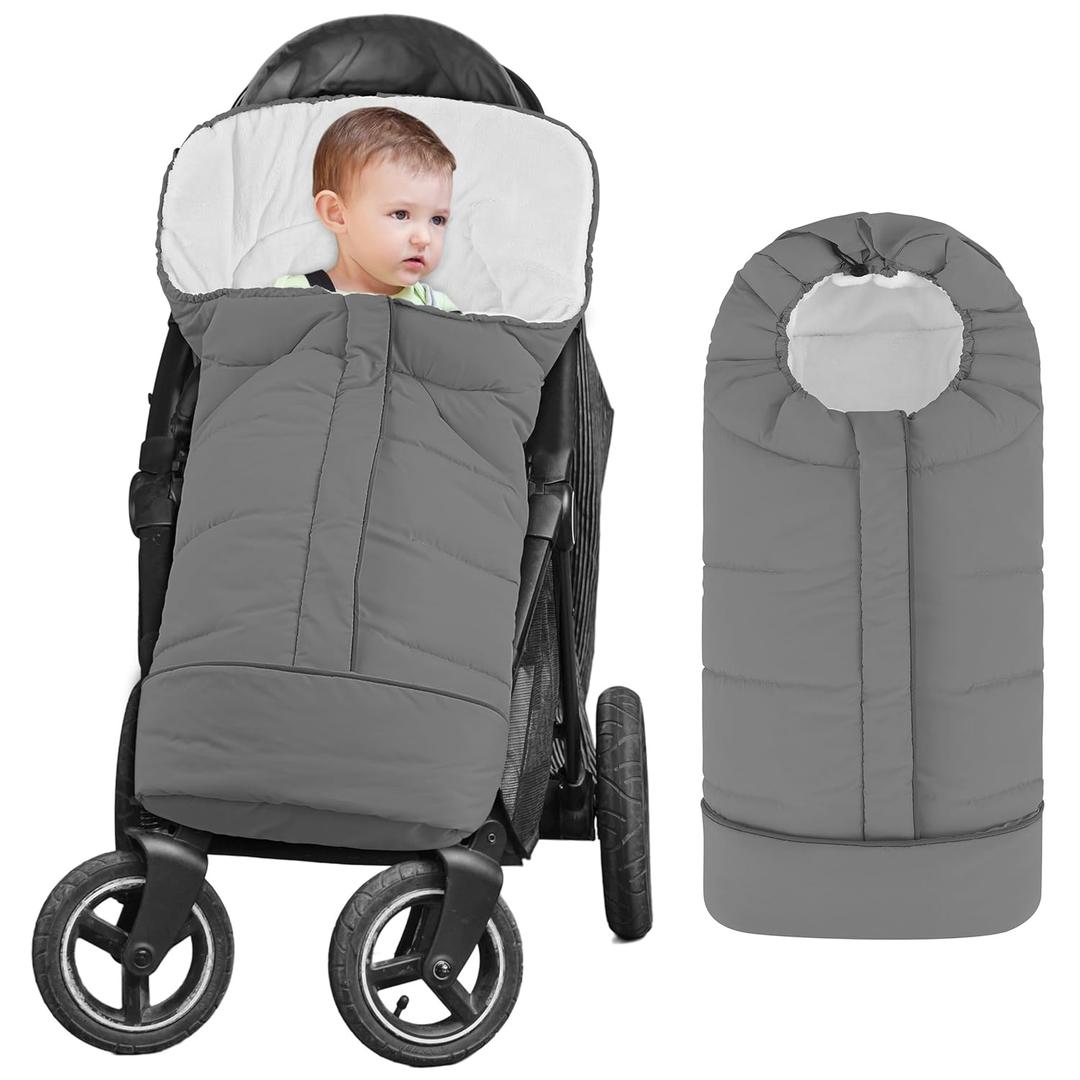 Yoofoss Stroller Cover for Winter, Toddler Stroller Footmuff Universal for Most Stroller, Water Resistant Warm Coral Baby Stroller Bunting Sleeping Bag Light Grey (41"L x 18"W)