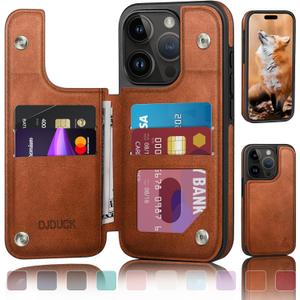 DJDUCK Designed for iPhone 16 Pro Max Case Wallet with Card Holder, [Magnetic Clasp Cover] [RFID Blocking Leather Protection] Shockproof Women Men Cases 6.9 Inch for Apple 16 Pro Max Light Brown