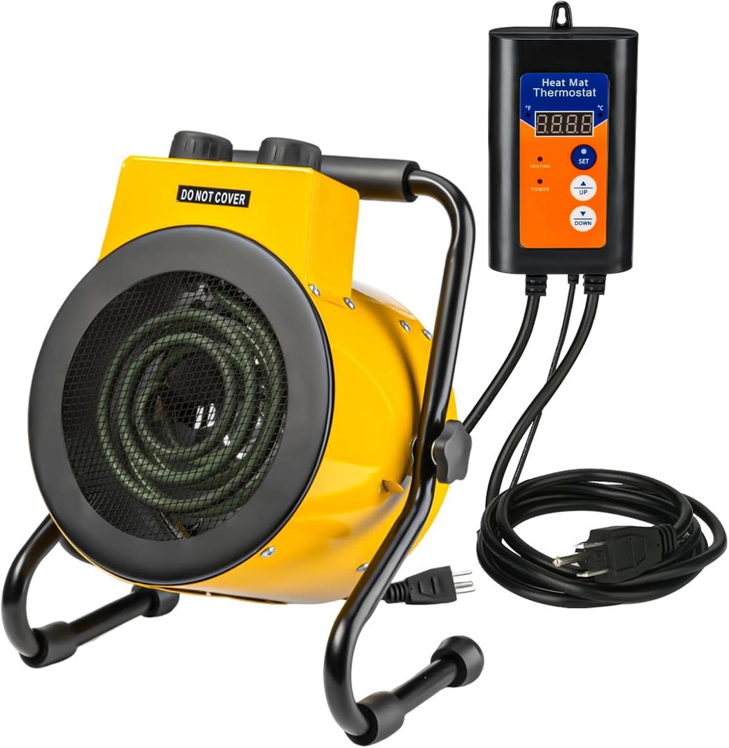 Greenhouse Heater with Digital Thermostat Controller, 1500W Green House Heater for Plants，Electric Grow Tent Heaters, Fast Heating with Overheat Protection, Space Heater for Flower Room, BK