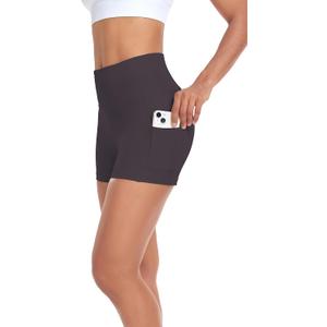 SEEMLY High Waisted Yoga Shorts for Women Tummy Control Fitness Athletic Workout Running Shorts with Deep Pockets (Black, XL)