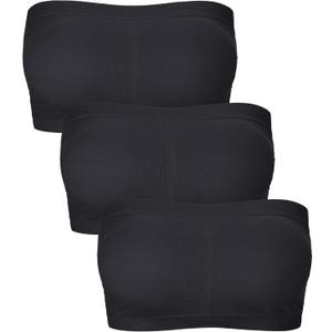 Women Bandeau Bra Padded Strapless Bralette Bra Seamless Bandeau Tube Top (Large, Black)