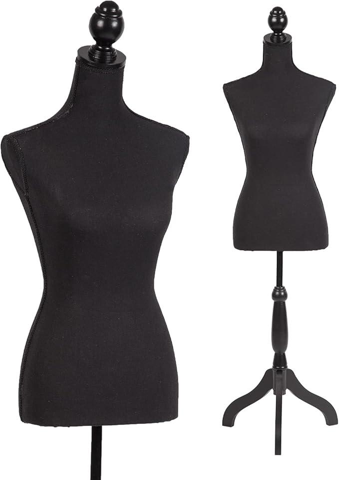 FDW Female Mannequin Body Dress Form Sewing Mannequin Torso Manikin with Tripod Base Stand Adjustable Mannequin for Sewing Clothes Display (Black, 59-67 Inches)