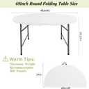 Fivenl Round Folding Tables White Foldable Table, Fold-in-Half with Carrying Handle Portable Plastic Table for Party, Dining, Wedding, Camping, Picnic, Indoor Outdoor Events (1, White, 4 FT)