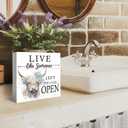 Highland Cow Bathroom Decor, Western Cow Wood Box Signs Desk Shelf Decoration, Western Bathroom Decor, Live Like Someone Left The Gate Open 5x5 Inch