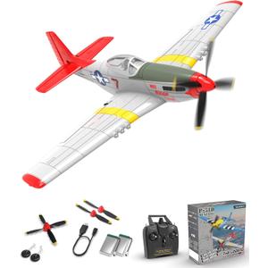 VOLANTEXRC RC Plane, 4 Channel Remote Control Airplane Fighter RTF with 6-Axis Gyro, 3 Modes & Aerobatics Easy to Fly, 2.4GHz Radio Controlled Aircraft for Beginners & Adults, P51D Mustang, Red
