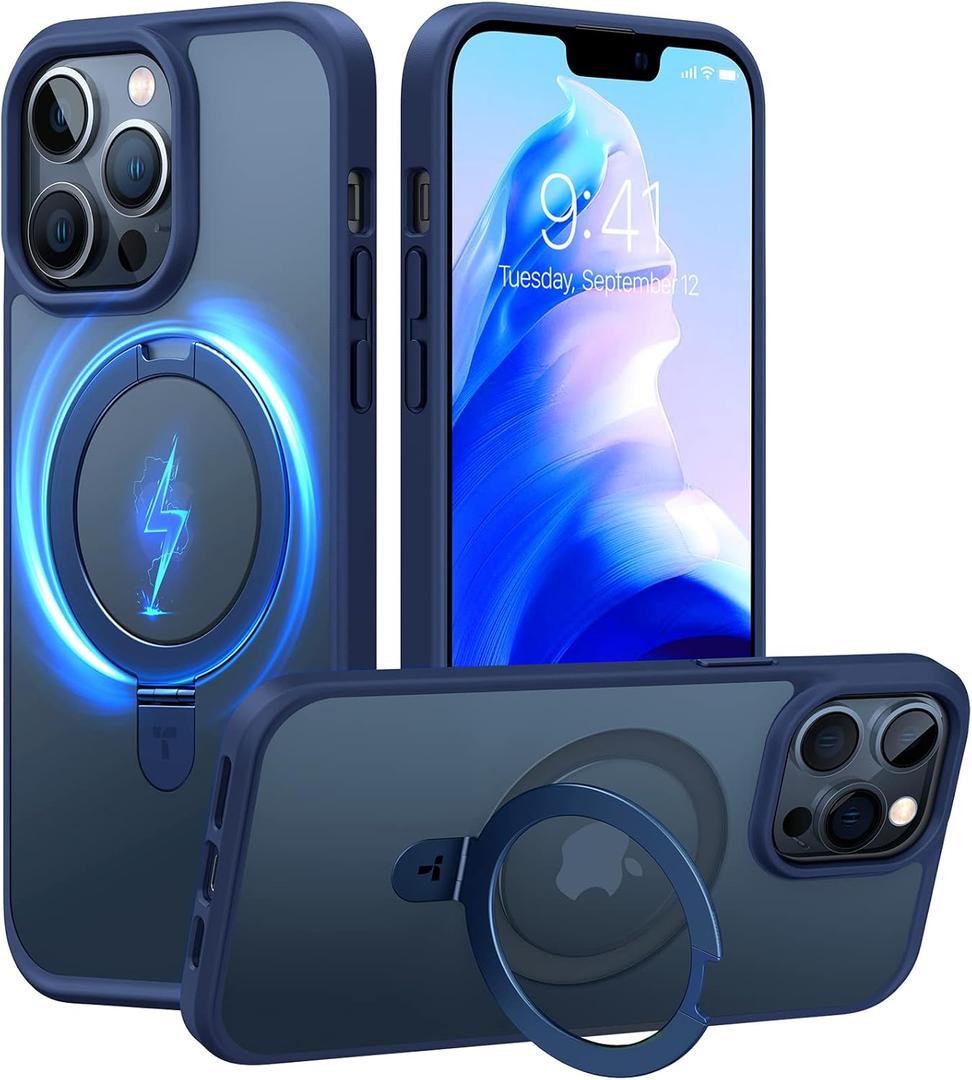 TORRAS UPRO Ostand Magnetic for iPhone 13 Pro Max Case 6.7 inch [Fit for Magsafe] with Stand, |Military Drop Protection| Shockproof Translucent Back Slim Protective Phone Case (2021), Blue