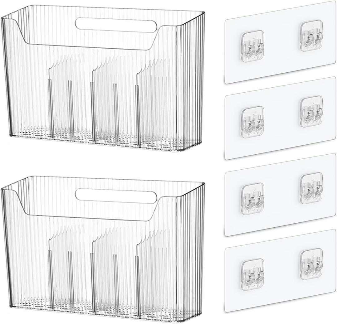 Lae Nuvole 2 Pack Adhesive Mount Cabinet Door Organizer, Wall Mounted Bathroom Organizers and Storage Bins Plastic Stackable Shower Caddy Hanging Floating Shelves for Narrow Space, BPA Free (Clear)