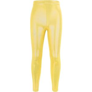 Girls Metallic Leggings Kids High Waist Yoga Dance Tights Stretch Skinny Fit Running Dance Footless Stockings Preppy Clothes (8-9 Years, Gold)