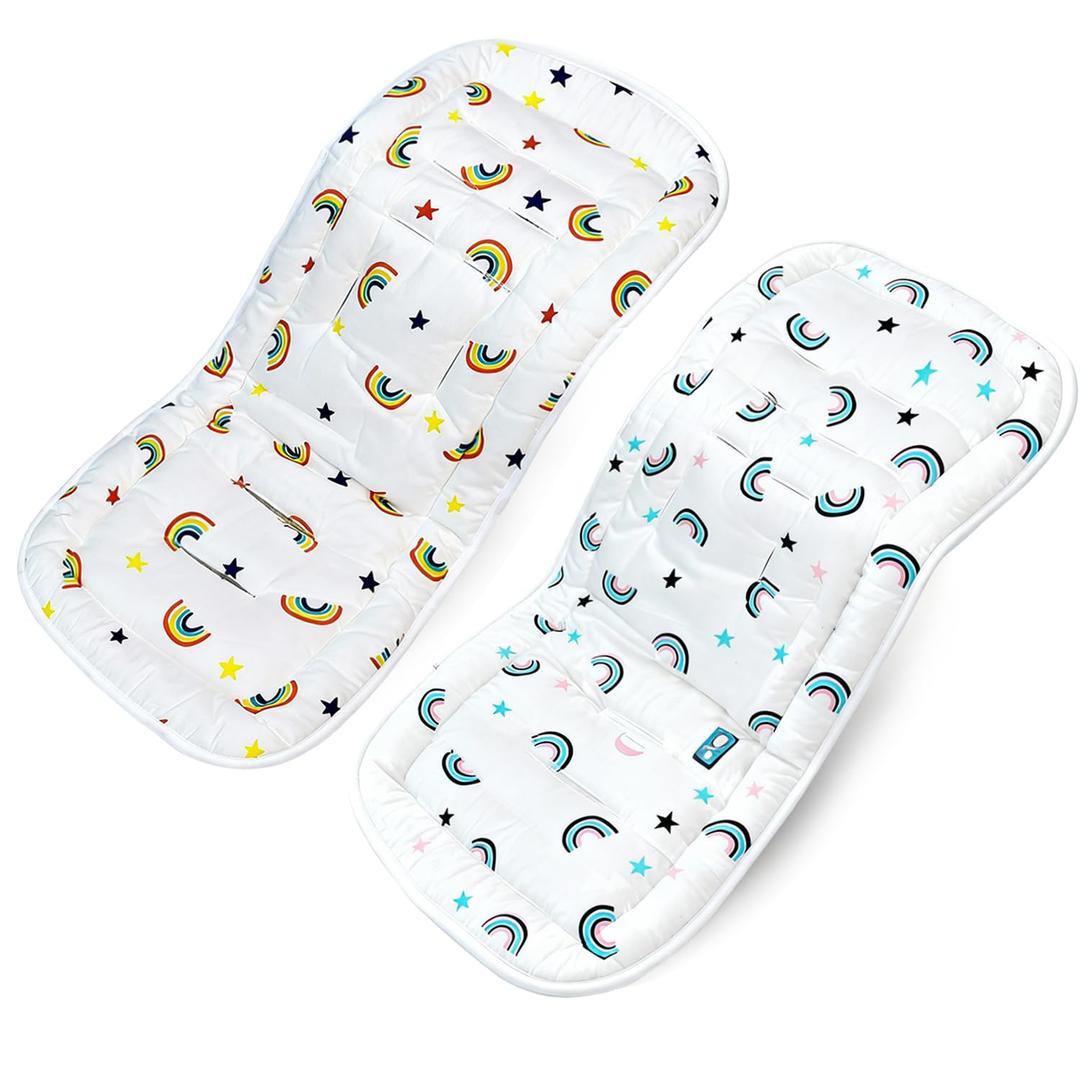 Baby Stroller Cushion, Baby Stroller Seat Liners Universal Stroller Liner, 100% Cotton Breathable and Soft Reversible Toddler Infant Car Seat Insert 34x78cm 1 Pack (Orange Blue Rainbow)