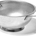 Premium Stainless Steel Colander for Kitchen, Food Strainer Basket with Handle and Solid Ring Base for Fruits Vegetables Rice and Pasta, Dishwasher Safe (3QT)