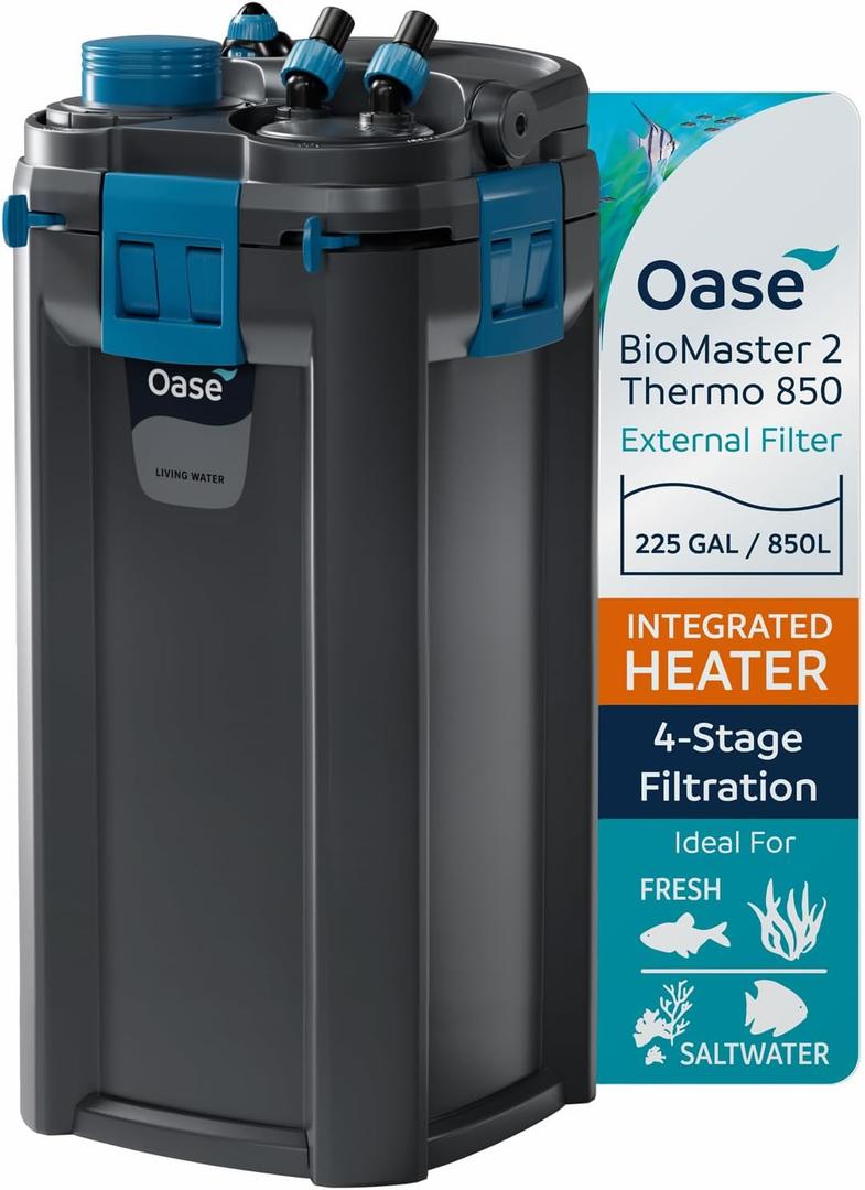 OASE BioMaster 2 Thermo 850 Canister Filter for Aquariums External Aquarium Filter with Built-in Heater EasyClean Pre-Filter, Quiet Operation Freshwater & Saltwater, Up to 225 Gallons