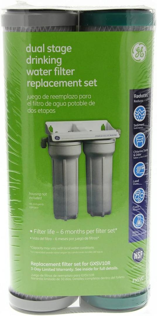 GE SmartWater FXSVC Under Sink Water Filter, Replacement for Water Filtration System, Twice-Filtered Water, Reduces Sediment & Other Impurities from Water, Replace Every 6 Months, 2 Filters (2 Count (Pack of 1))