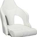 Deluxe Pro High Back Boat Seat Premium Sports Flip Up Captain Boat Seat with Armrests (White/White/Ivory)