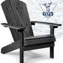 YEFU Adirondack Chair Weather Resistant: Outdoor Chair HIPS Plastic Adirondack Chairs - Patio Chairs with Wood Texture - Lawn Fire Pit Deck Porch Garden Chairs for Adults (Black) (1-Piece Modern Chair Set)