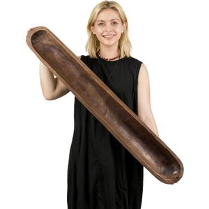 Hanobe Decorative Bowl for Entryway Decor: Large Key Holder Bowl for Coffee Table Decor - Rustic Wooden Baguette Fruit Bowl for Kitchen Counter Decor - Catch All Dough Bowl for Centerpiece