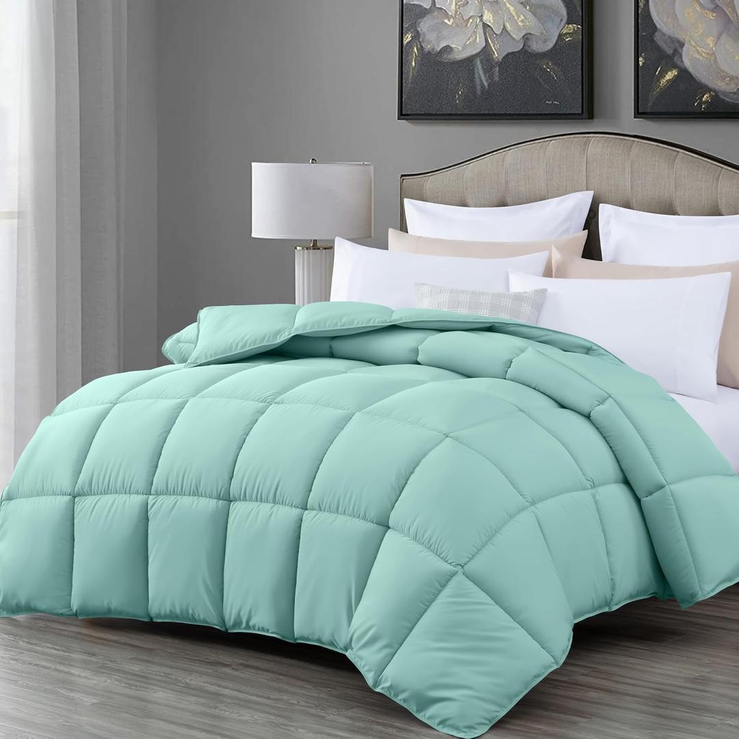 Chezmoi Collection All Season Oversized King Size Down Alternative Comforter - Plush Microfiber Fill - Box Stitch Quilted - Duvet Insert with Corner Tabs (Oversized King, Aqua)