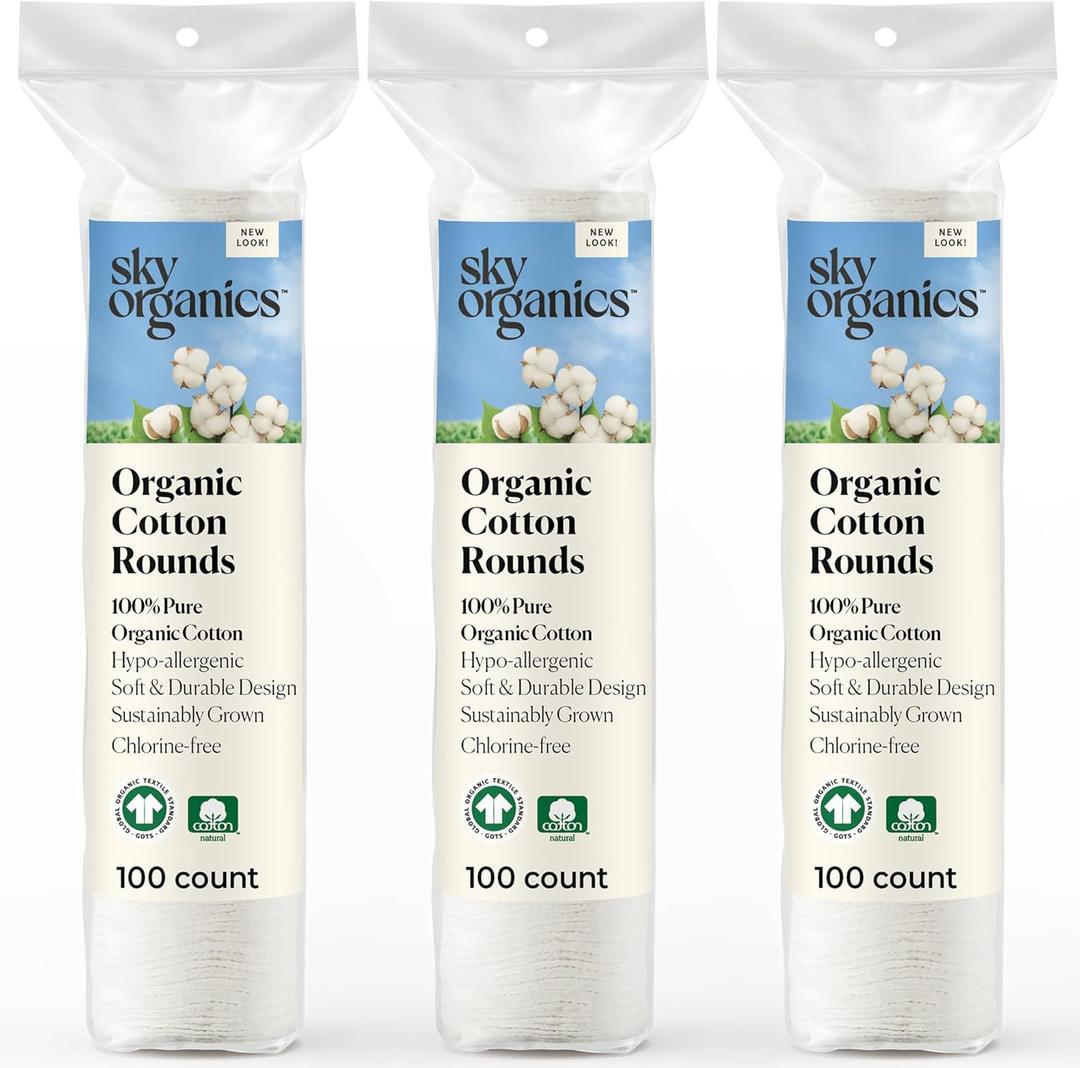 Sky Organics Organic Cotton Rounds for Sensitive Skin, 100% Pure GOTS Certified Organic for Beauty & Personal Care, 300 ct.