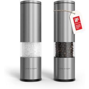LARS NYSM Salt and Pepper Grinder Set Manual, Stainless Steel Salt and Pepper Mills with Adjustable Ceramic Grinder I Design Spice Shakers (Stainless Steel)