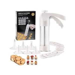 Cookie Press for Baking, Spritz Cookie Press, Cookie Press Gun Kit with 12 Cookie Press Discs and 6 Icing Tips, for DIY Biscuit Maker, Cake Icing Decoration,White