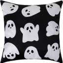 JASEN Halloween Ghost Pillow Covers 18x18 Inch Soft Faux Fur Decorative Pillowcases for Sofa Couch Bed Living Room Home Decor Set of 2