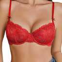 Avidlove Women's Sexy Lace Bra Sheer Underwire Unlined Balconette Everyday Bras Lingerie (Red, XL)
